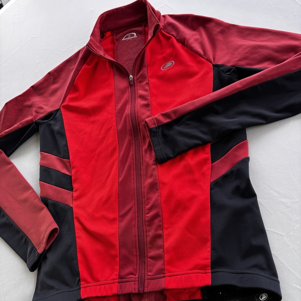 Performance Cycling Jacket Mens Small Red‎ Black Full Zip Stretch Bike Jersey